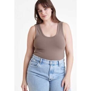 Nuuds Women's Brown Seamless Scoop Neck Tank Top Bodysuit in Plus size XXXL